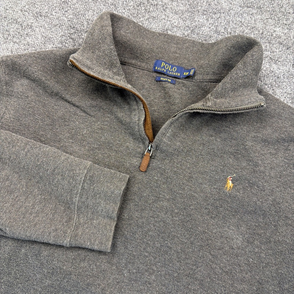 Polo Ralph Lauren Sweater Mens 2XL Gray 1/4 Zip Estate Rib Pullover‎ Flesh Pony